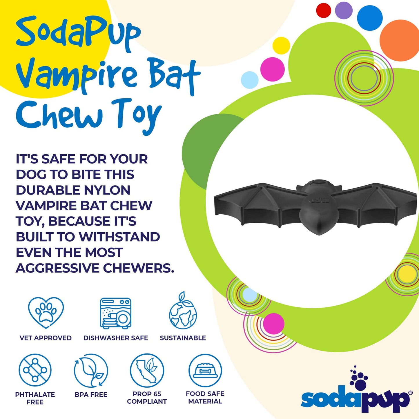 SodaPup Vampire Bat Nylon Chew Toy for Aggressive Chewers | USA Made - Niksstuff