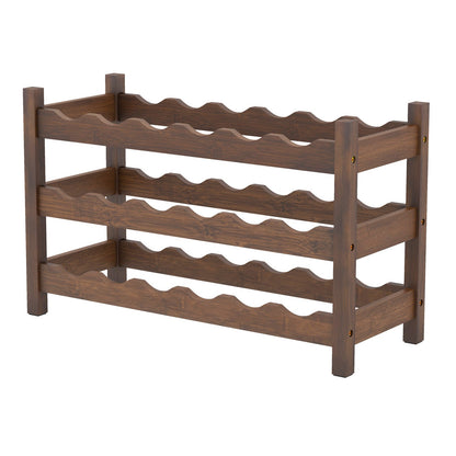 3-Tier Bamboo Wine Bottle Organizer | Holds 18 Bottles | Countertop Freestanding | Natural or Coffee