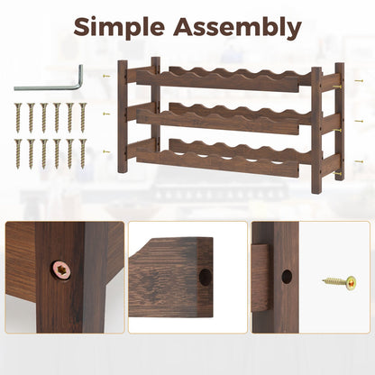 3-Tier Bamboo Wine Bottle Organizer | Holds 18 Bottles | Countertop Freestanding | Natural or Coffee