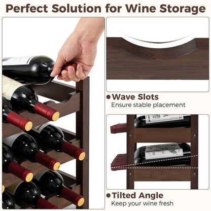 3-Tier Bamboo Wine Bottle Organizer | Holds 18 Bottles | Countertop Freestanding | Natural or Coffee