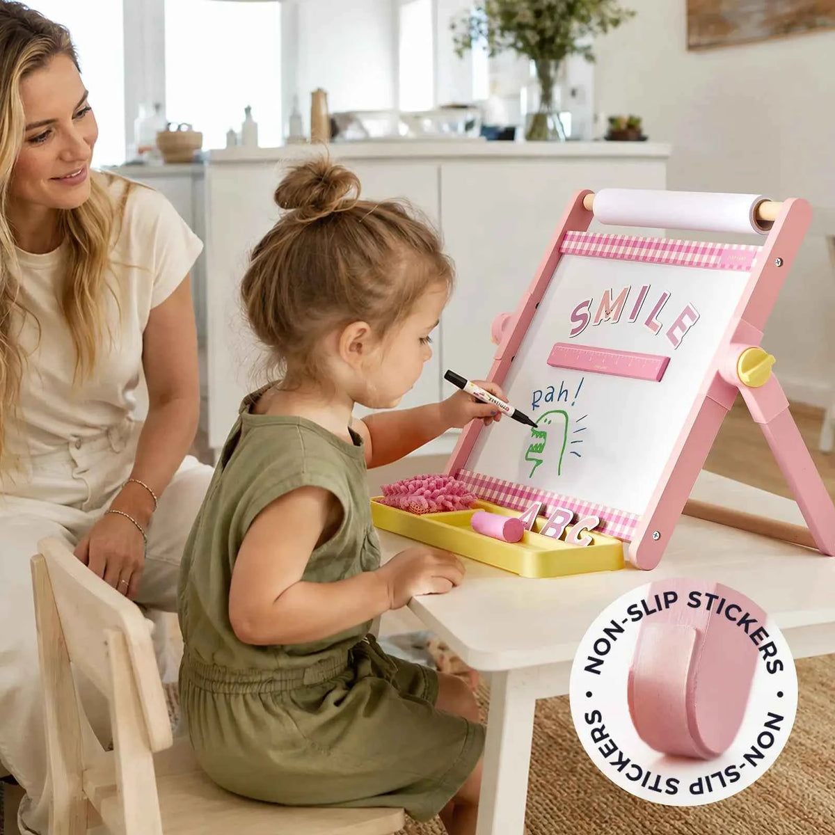 Tiny Land® Double-Sided Magnetic Tabletop Easel | Pink, Oatmeal or Green