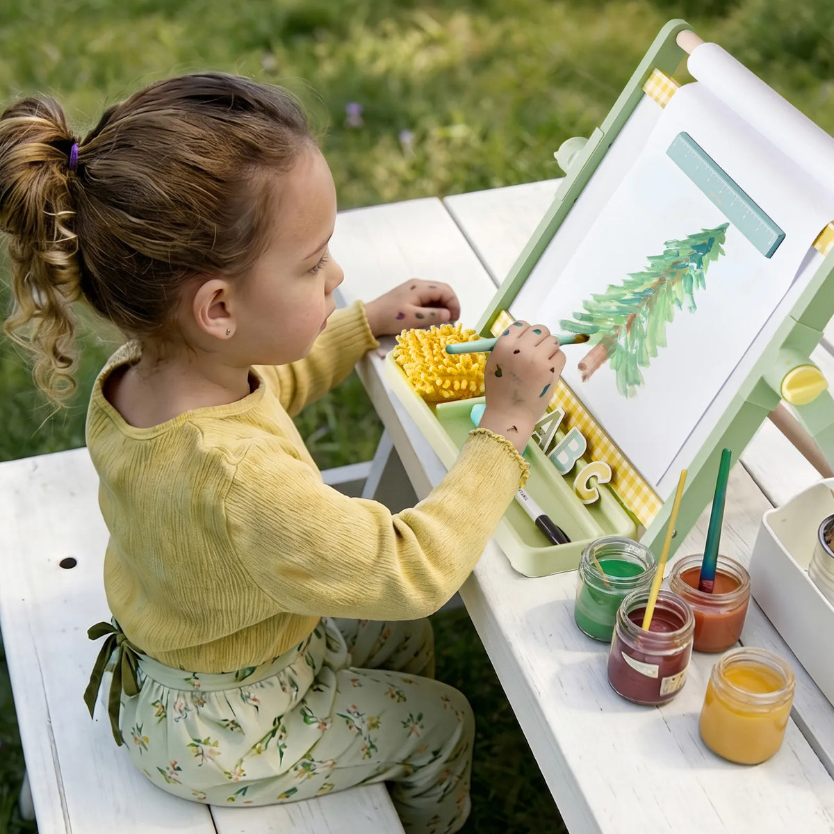 Tiny Land® Double-Sided Magnetic Tabletop Easel | Pink, Oatmeal or Green