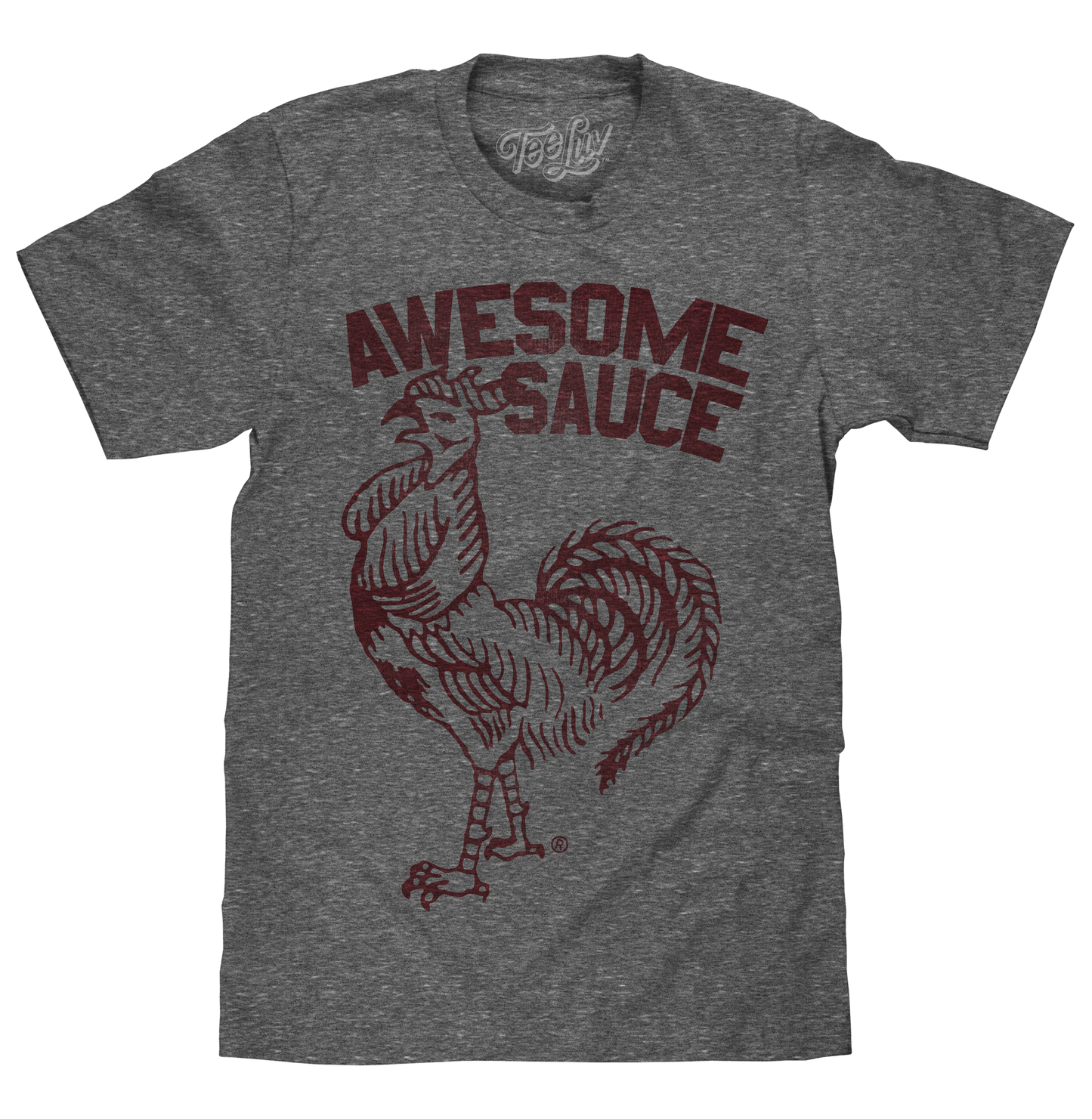 Sriracha "Awesome Sauce" T-Shirt | Distressed Rooster Logo | Grey Snow Heather