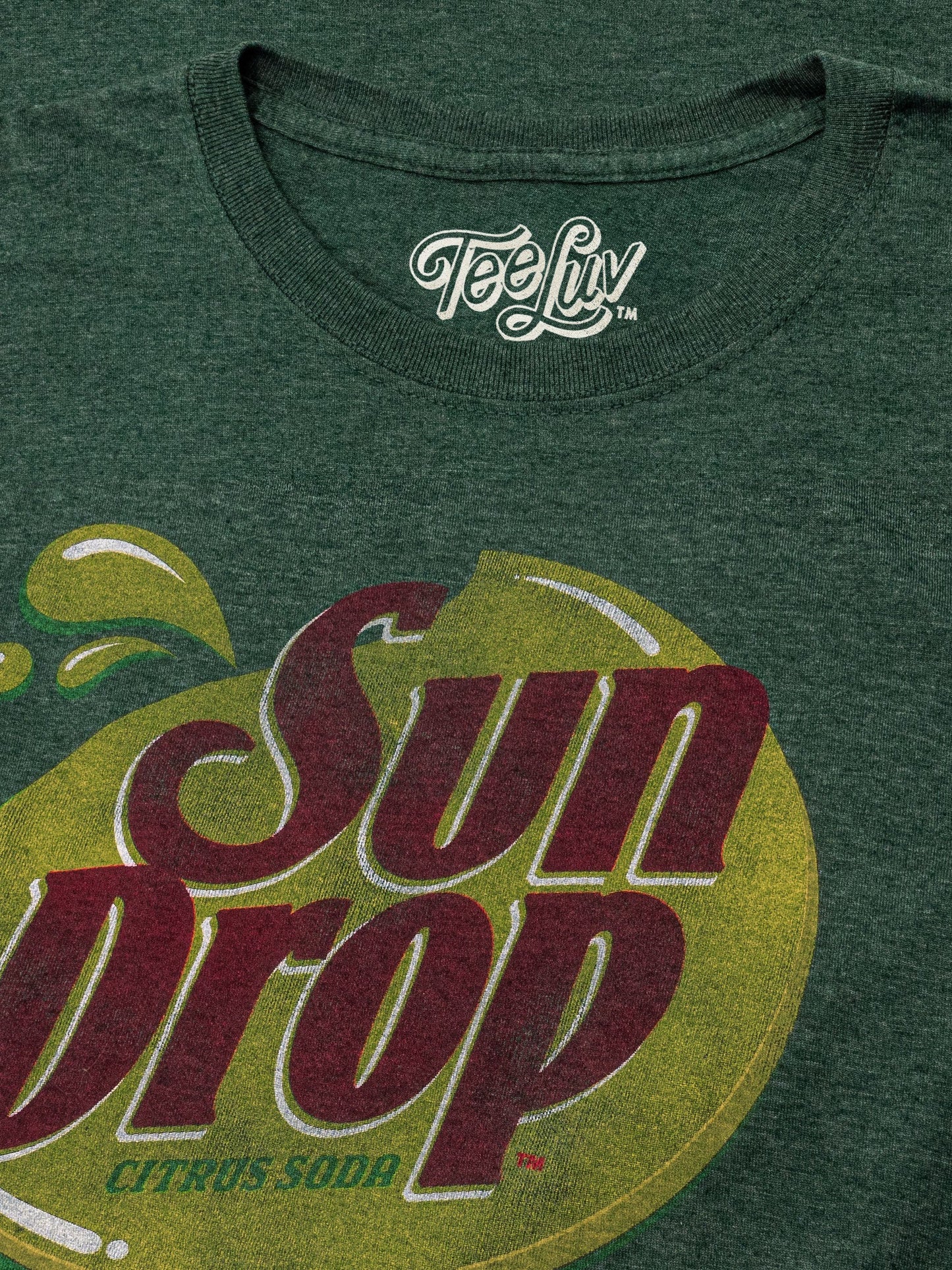 Sun Drop Citrus Soda T-Shirt | Distressed Logo | Forest Green Heather