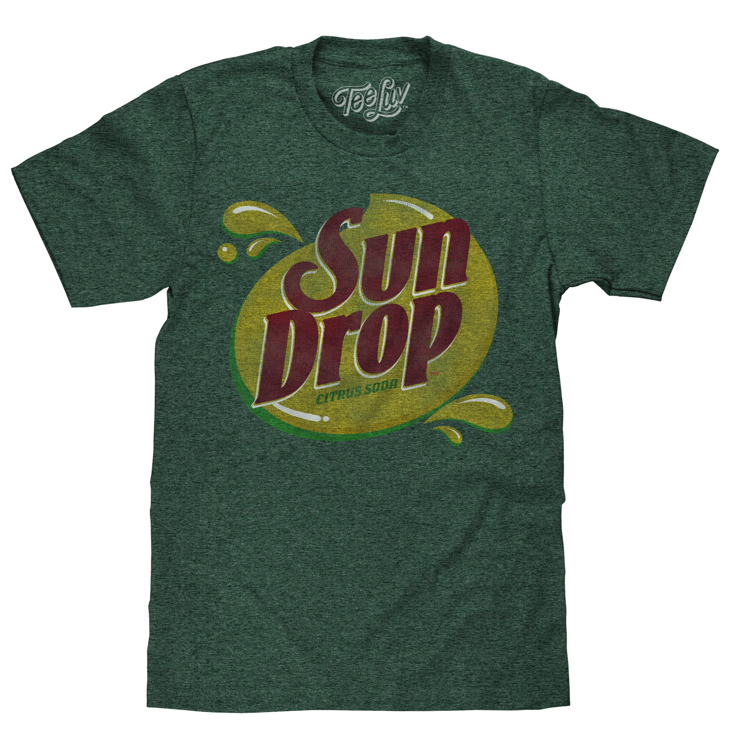 Sun Drop Citrus Soda T-Shirt | Distressed Logo | Forest Green Heather