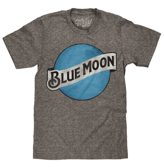 Graphite heather T-shirt with Blue Moon oval logo graphic