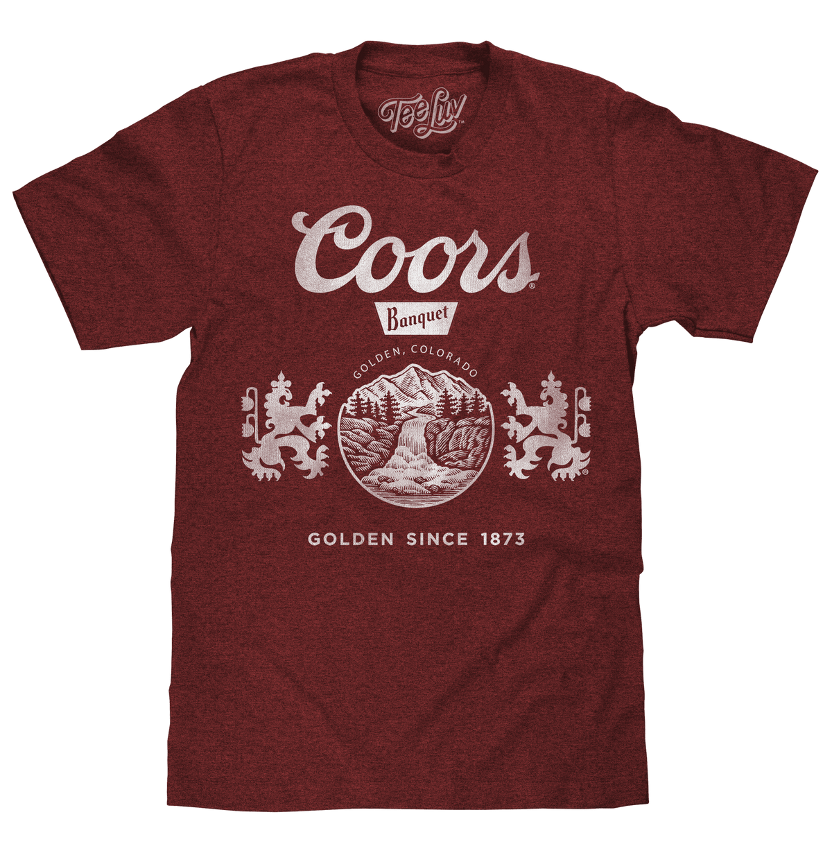 Red Coors Golden, Colorado logo T-shirt with large chest graphic and “Golden Since 1873”.