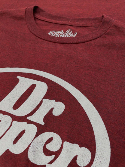 Red T-shirt neckline with TeeLiv label and partial logo print