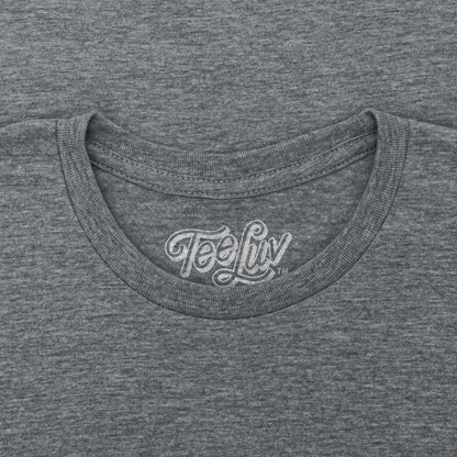 Gray crewneck T-shirt with Teeluv logo on the neckline