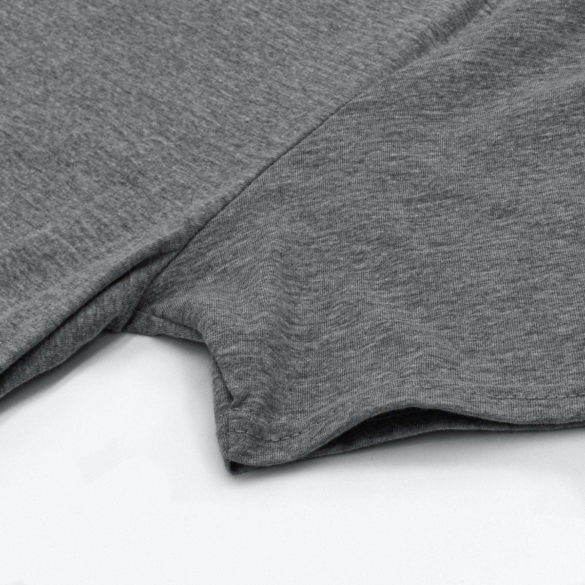 Gray T-shirt sleeve and side seam detail