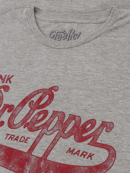 Gray T-shirt neckline with TeeLiv logo and crew collar trim
