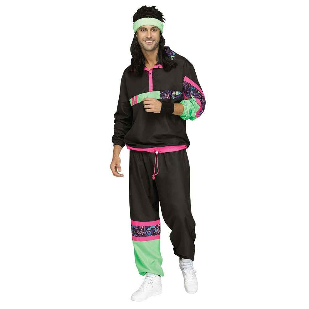Fun World 80's Retro Track Suit - Black Neon Adult Costume
