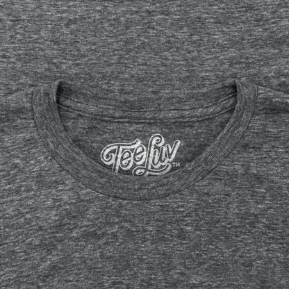 Gray T-shirt crew neck with Teeluv logo patch label