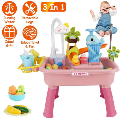 3-in-1 toy sink with sea-animal characters, faucet, and removable legs