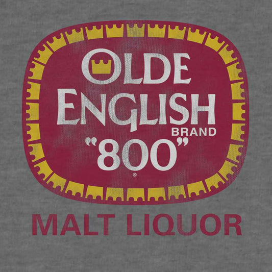 Oxford gray hoodie close-up of 'Olde English 800' oval logo