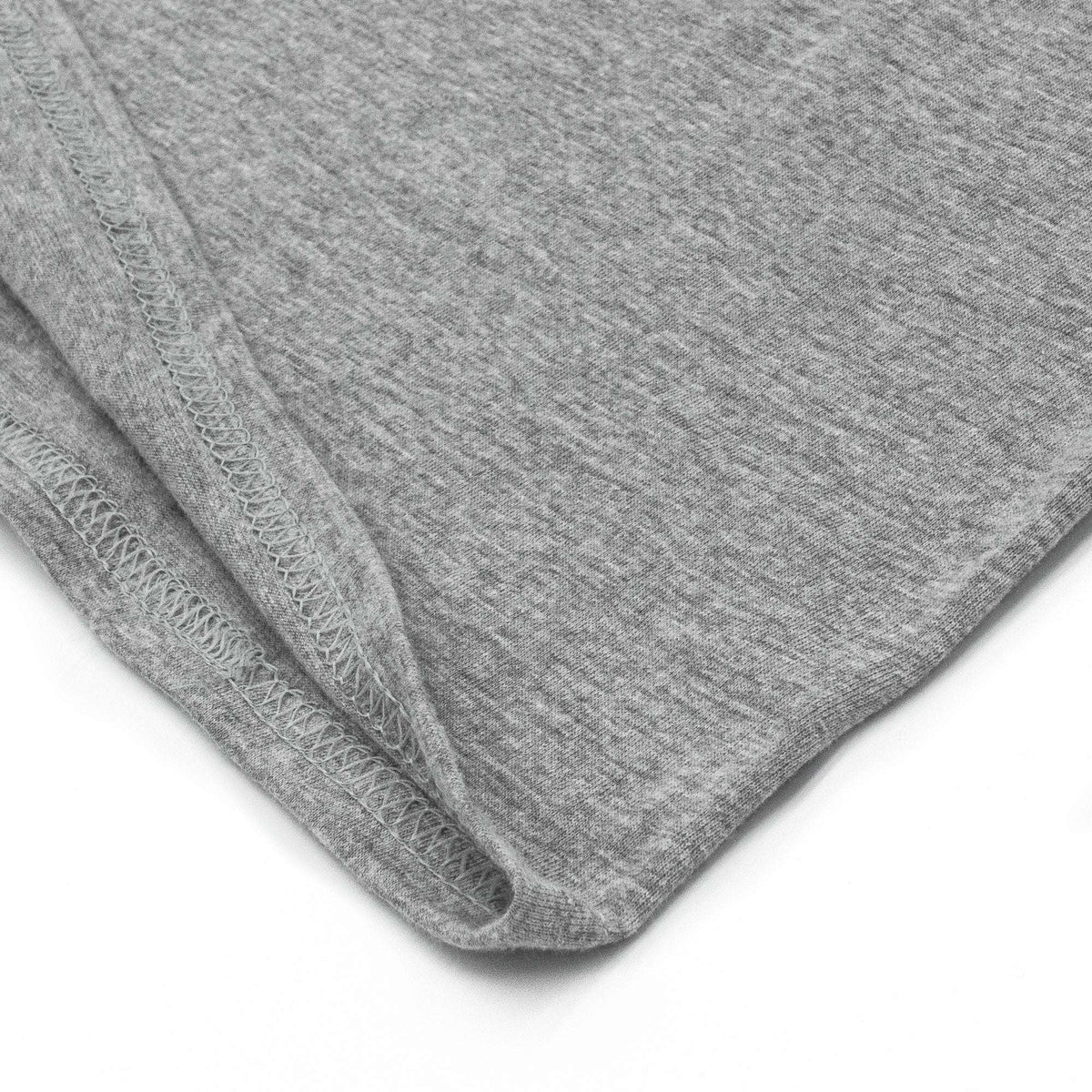 Gray T-shirt folded hem with stitched edge close-up
