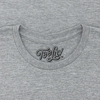 Gray crew-neck T-shirt with Tee Luv logo at neckline