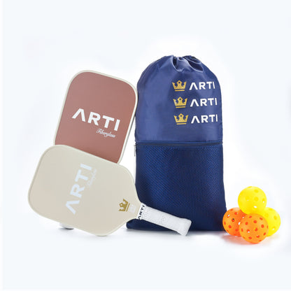 ARTI Sandstorm Pickleball Paddle Set | 2 Fiberglass Paddles + 4 Balls + Bag | USAPA Approved | 16mm Core - Niksstuff