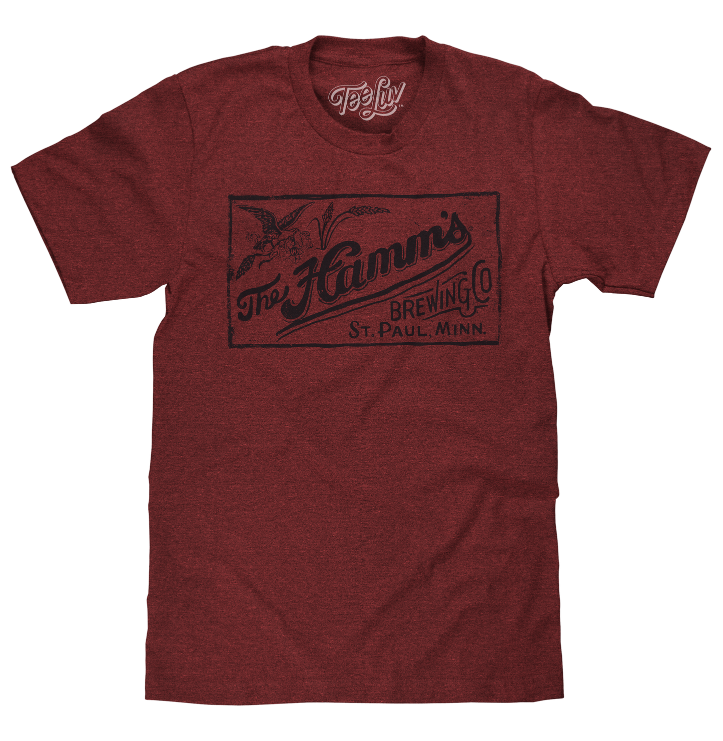 Hamm's Beer T-Shirt | Distressed Brewing Company Logo | Brick Heather