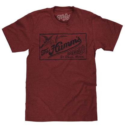Hamm's Beer T-Shirt | Distressed Brewing Company Logo | Brick Heather