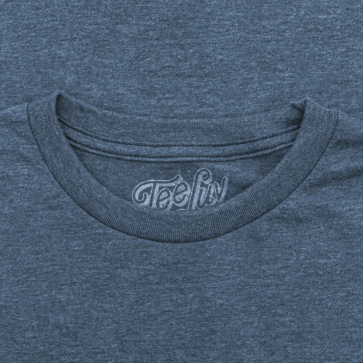 Gray heather T-shirt with crew neck and Tee luv logo at collar
