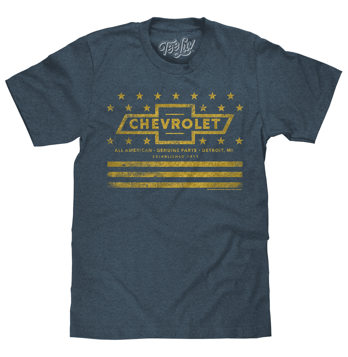 Gray heather T-shirt with Chevrolet graphic and star accents at chest
