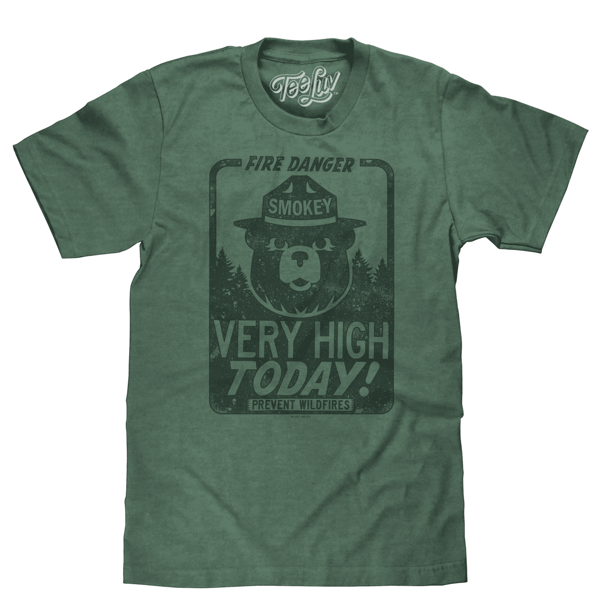 Green Smokey Bear T-shirt with Fire Danger Very High Today graphic