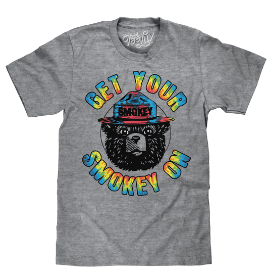 Graphite heather Smokey Bear T-shirt with colorful circular bear graphic