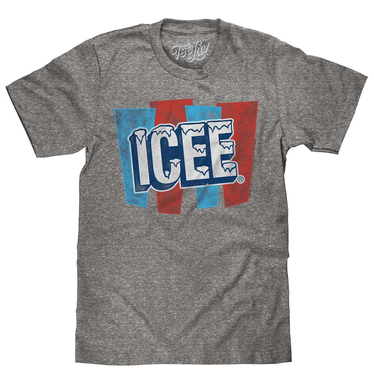 Heather gray ICEE graphic logo T-shirt with crew neck and short sleeves