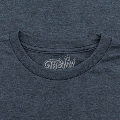 Indigo black heather crew-neck T-shirt with TeeLuv logo on the neckline