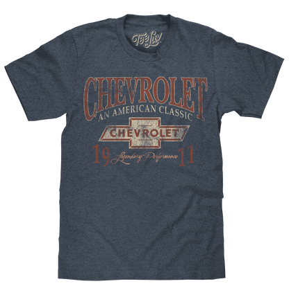 Indigo black heather Chevrolet American Classic logo T-shirt with large front graphic