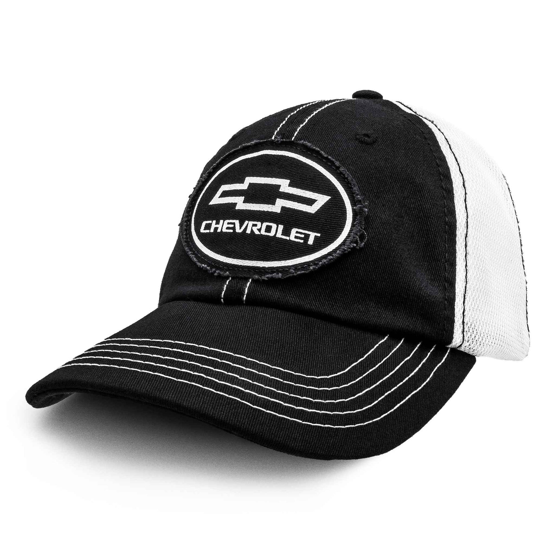 Chevrolet Bowtie Oval Logo Patch Trucker Hat | Black & White
