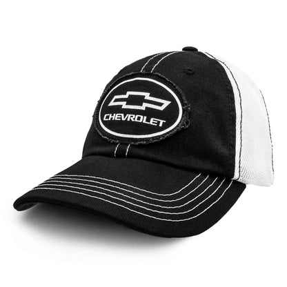 Chevrolet Bowtie Oval Logo Patch Trucker Hat | Black & White