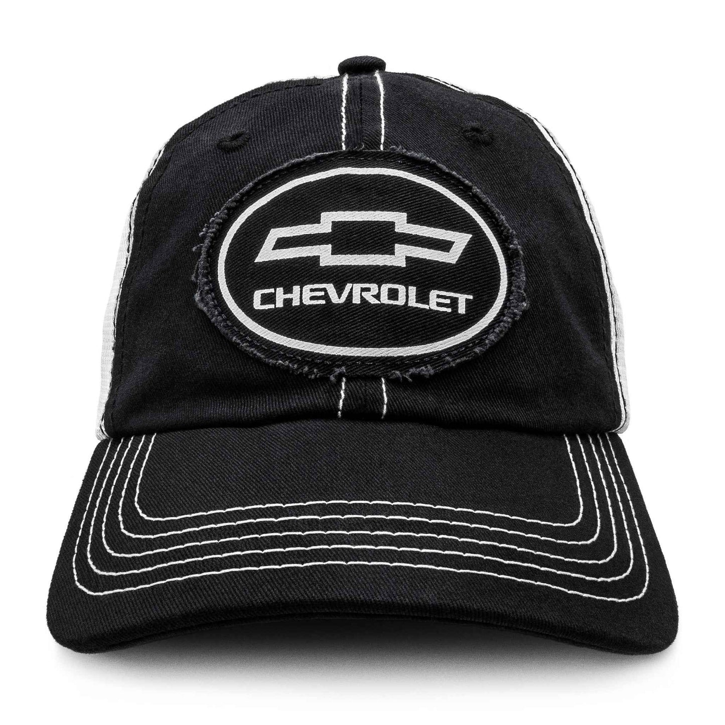 Chevrolet Bowtie Oval Logo Patch Trucker Hat | Black & White