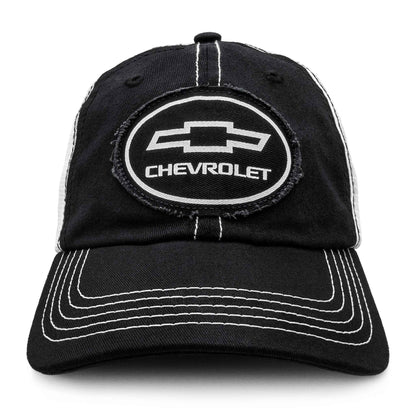 Chevrolet Bowtie Oval Logo Patch Trucker Hat | Black & White
