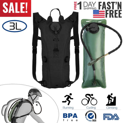 Tactical Hydration Pack – 3L Water Bladder, Hands-Free Drinking (Black)