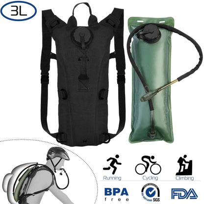 Tactical Hydration Pack – 3L Water Bladder, Hands-Free Drinking (Black)