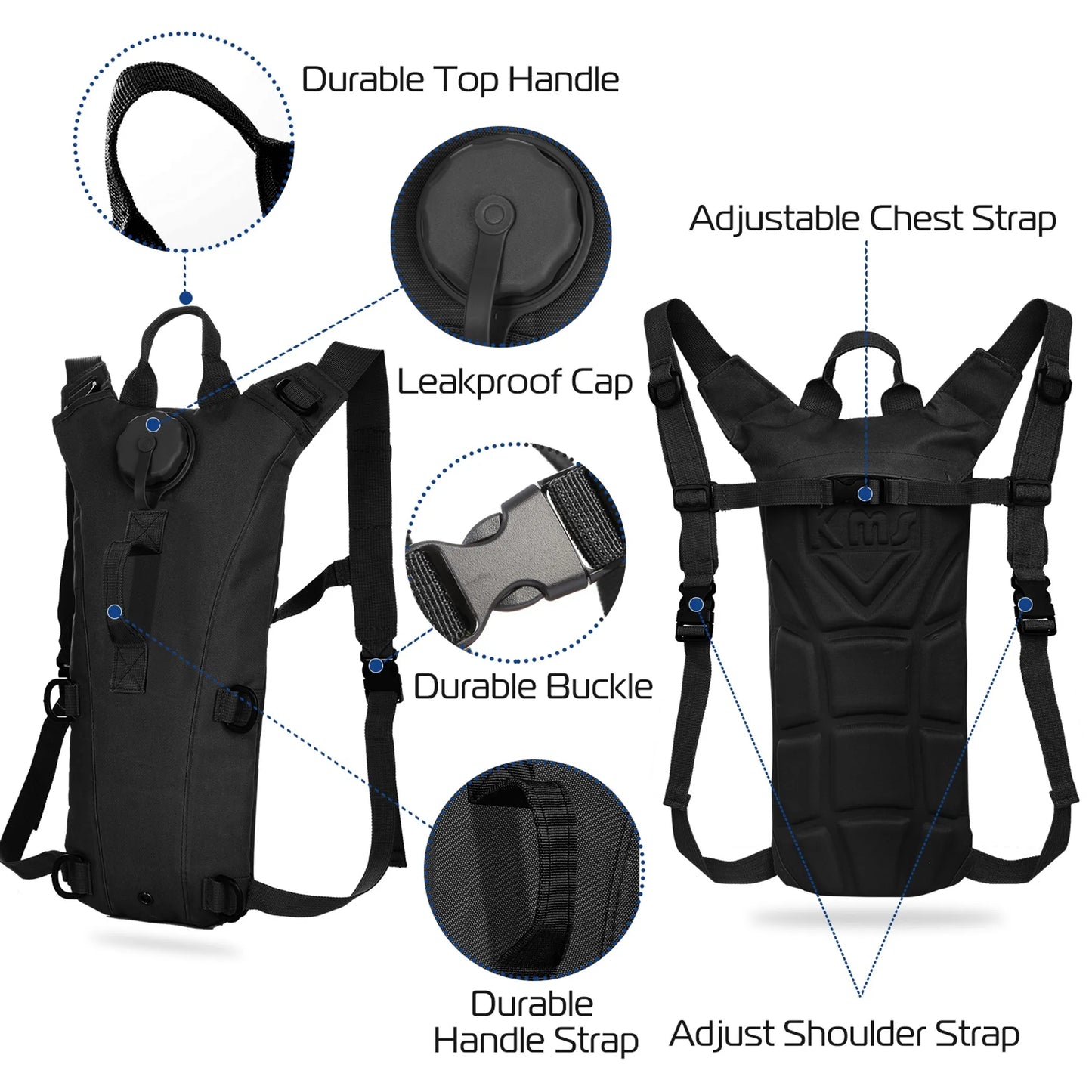 Tactical Hydration Pack – 3L Water Bladder, Hands-Free Drinking (Black)