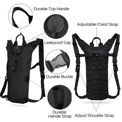 Tactical Hydration Pack – 3L Water Bladder, Hands-Free Drinking (Black)