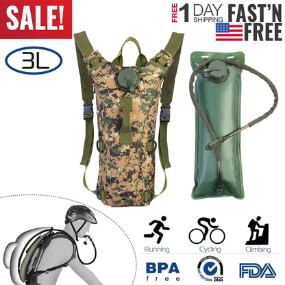 Tactical Hydration Pack – 3L Water Bladder, Hands-Free Drinking (Jungle)