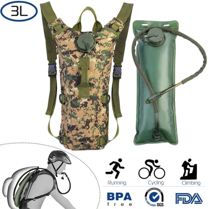 Tactical Hydration Pack – 3L Water Bladder, Hands-Free Drinking (Jungle)