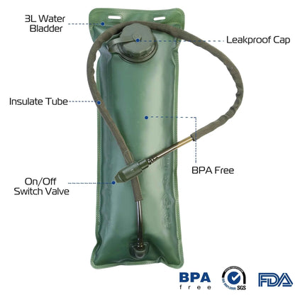 Tactical Hydration Pack – 3L Water Bladder, Hands-Free Drinking (Jungle)