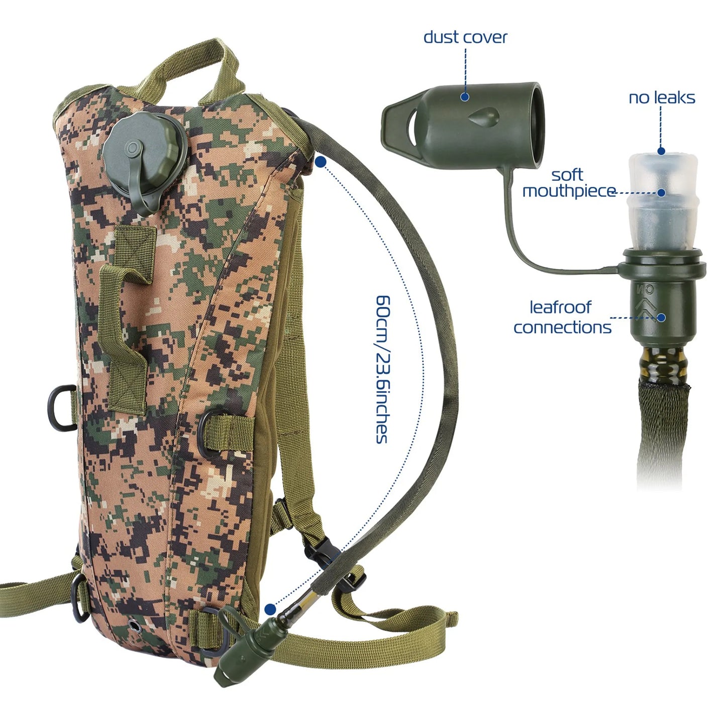 Tactical Hydration Pack – 3L Water Bladder, Hands-Free Drinking (Jungle)