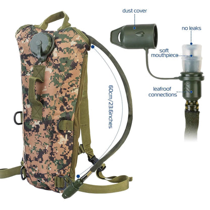 Tactical Hydration Pack – 3L Water Bladder, Hands-Free Drinking (Jungle)