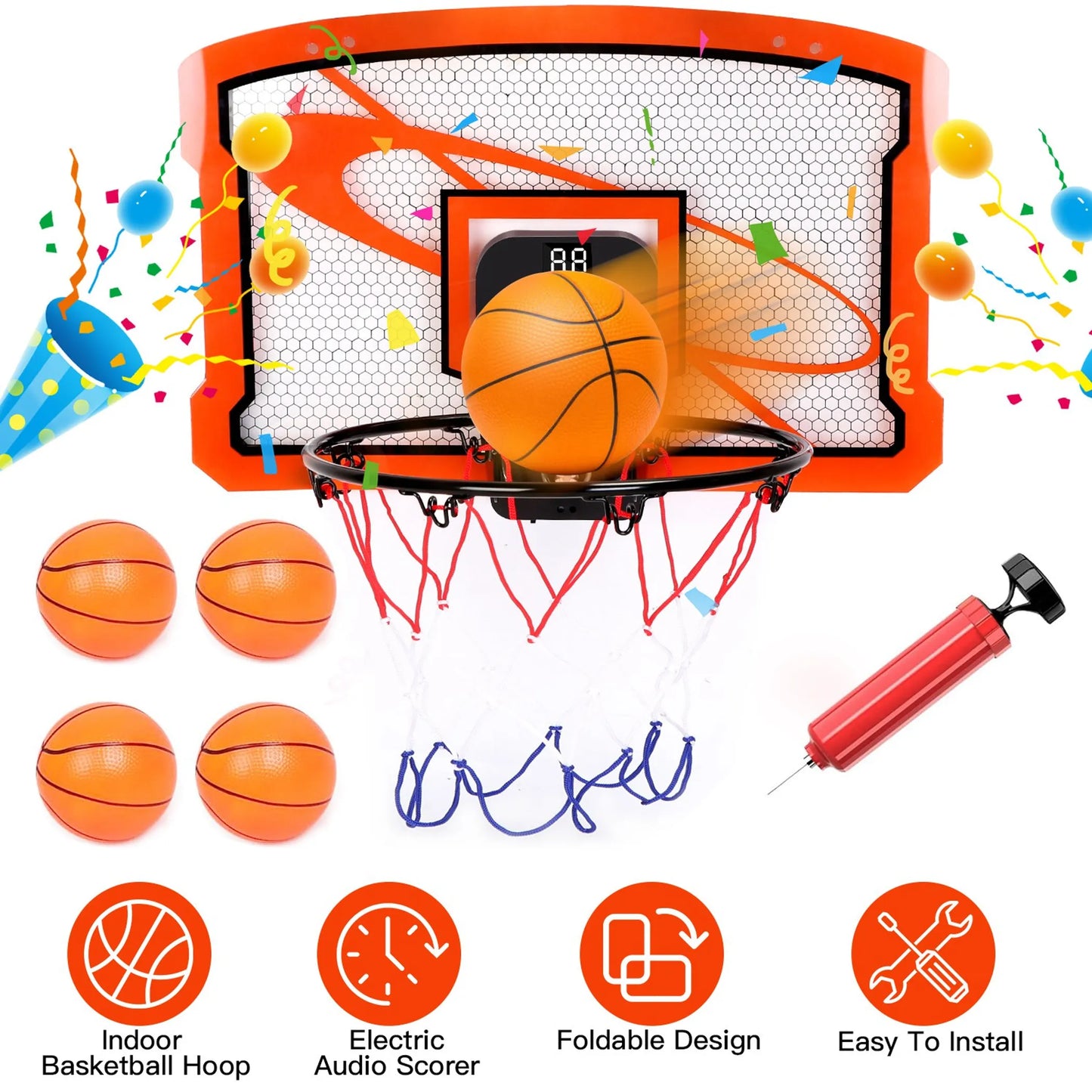 Indoor Mini Basketball Hoop Set | Electric Scorer | Foldable | Kids & Adults