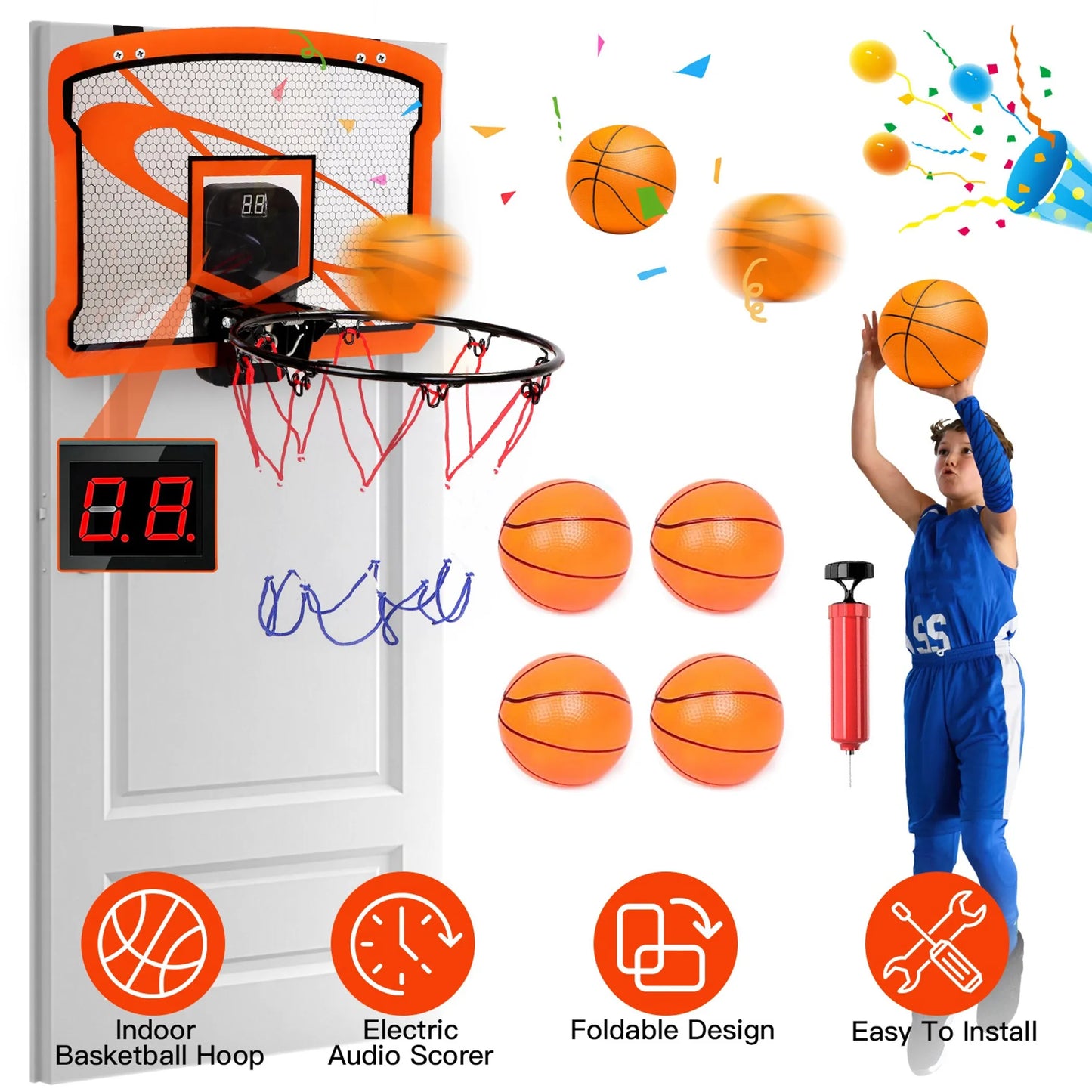 Indoor Mini Basketball Hoop Set | Electric Scorer | Foldable | Kids & Adults