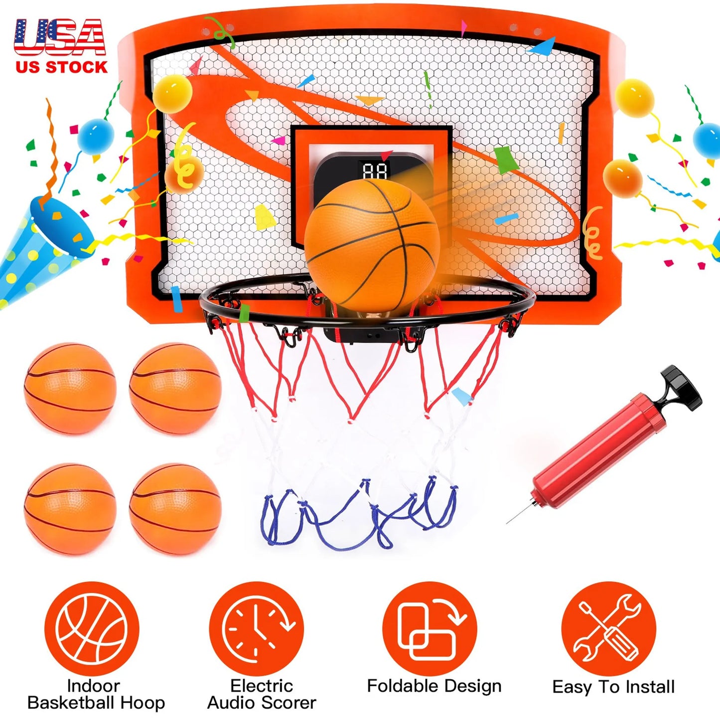 Indoor Mini Basketball Hoop Set | Electric Scorer | Foldable | Kids & Adults