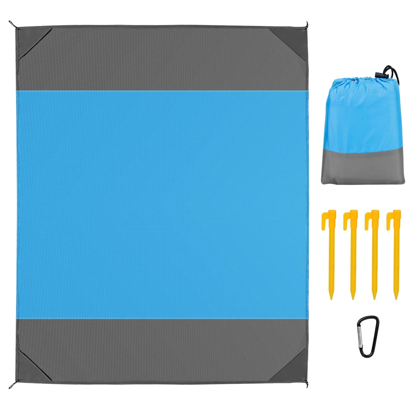 Sand-Proof Picnic & Beach Blanket – Lightweight, Foldable, 4-Corner Anchors (Blue, Medium)