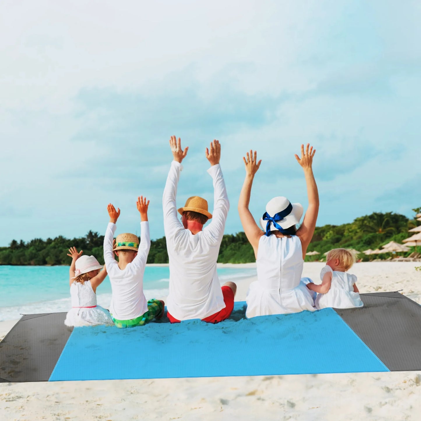 Sand-Proof Picnic & Beach Blanket – Lightweight, Foldable, 4-Corner Anchors (Blue, Medium)