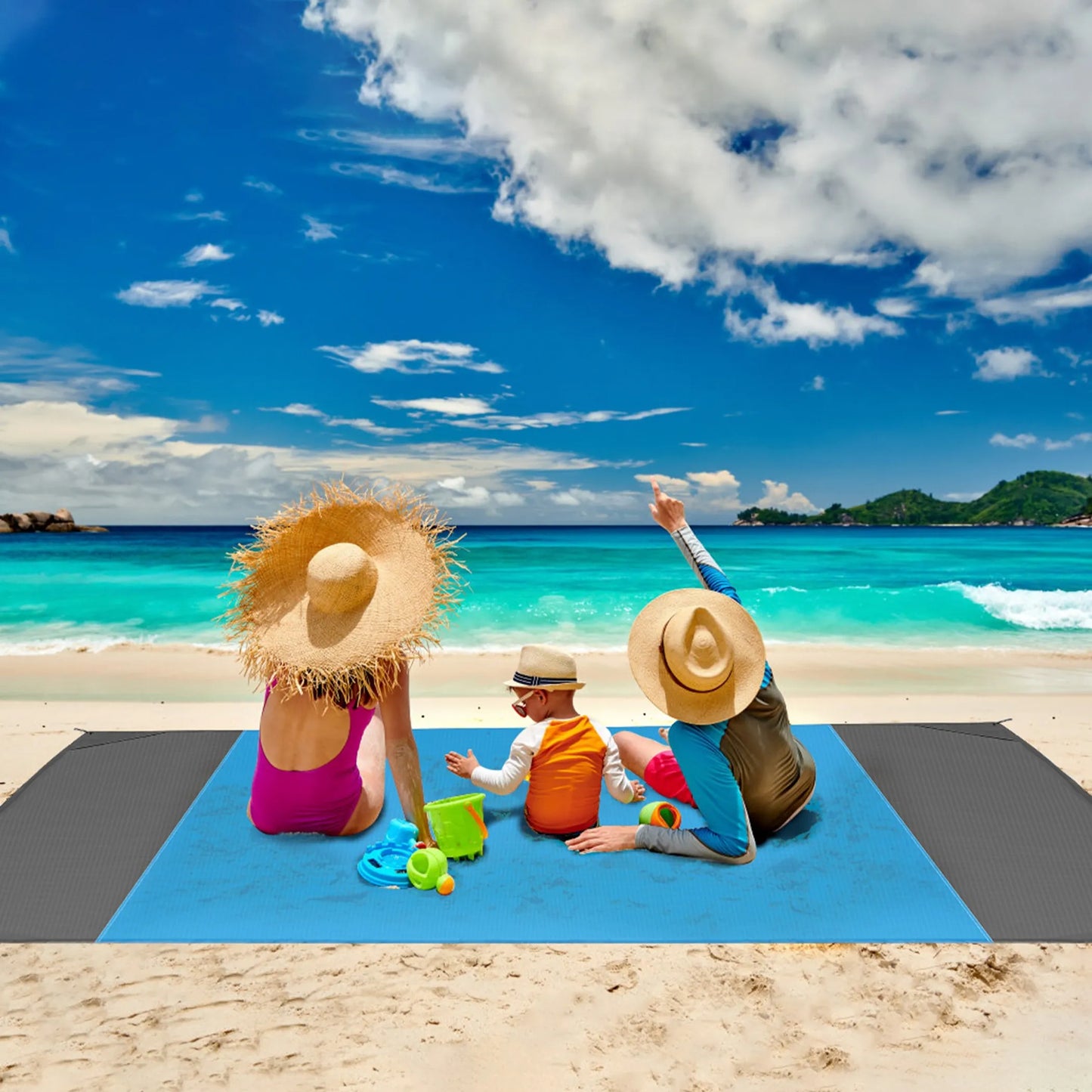 Sand-Proof Picnic & Beach Blanket – Lightweight, Foldable, 4-Corner Anchors (Blue, Medium)